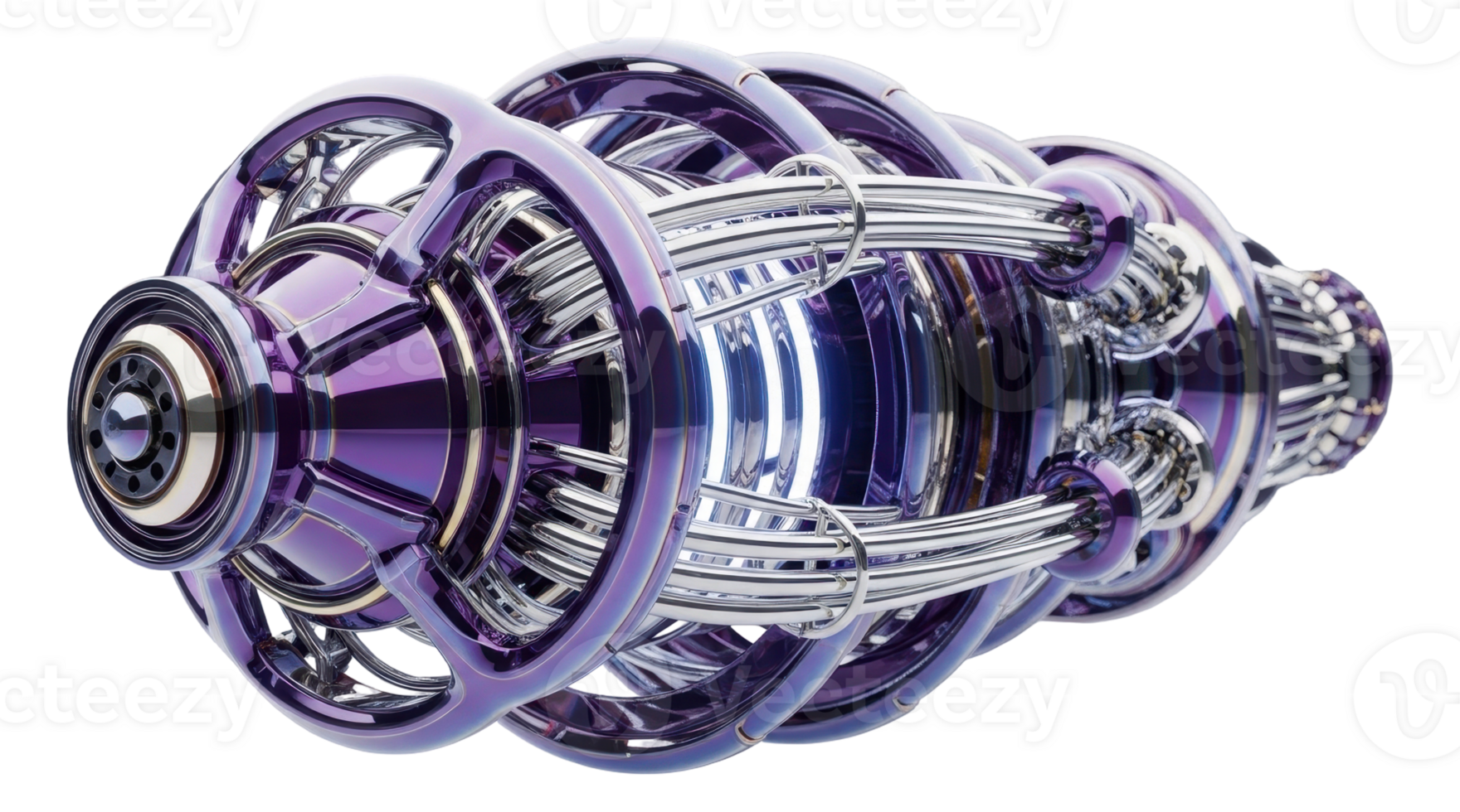Futuristic metallic purple and silver abstract engine device with intricate details png