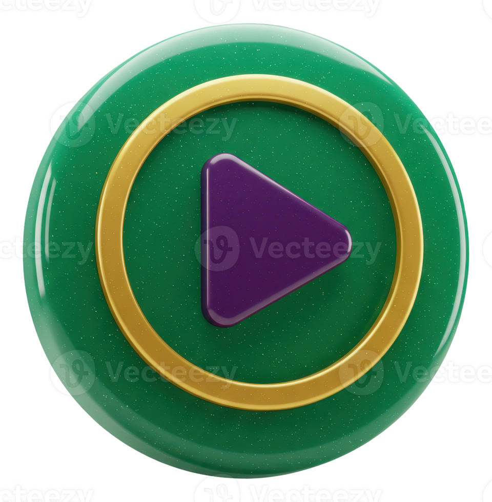 Vibrant green and gold play button with purple triangle for digital media png