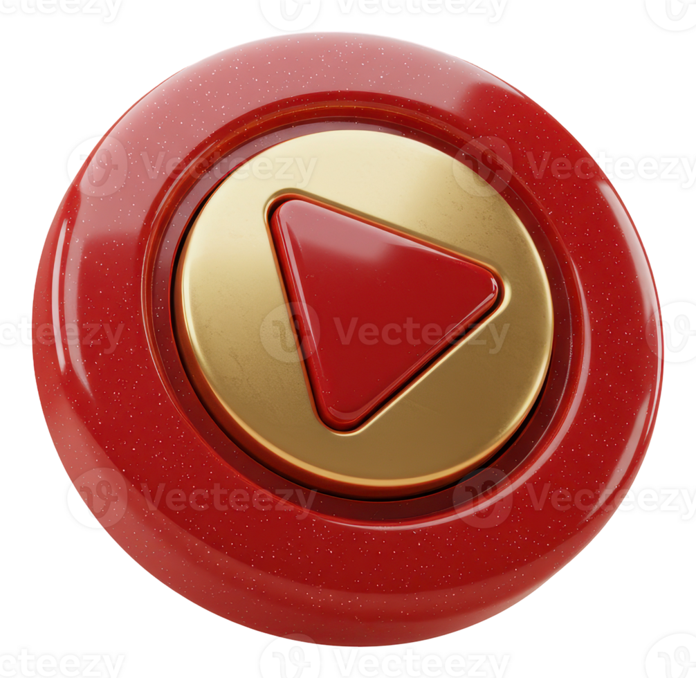 Premium red and gold play button for digital media and user interface designs png