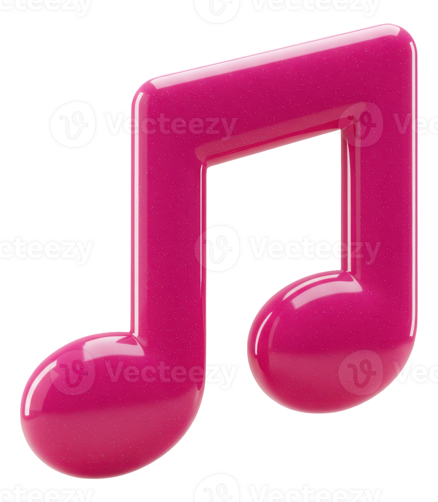Shiny pink 3d musical note symbol for music, sound, and entertainment concepts png
