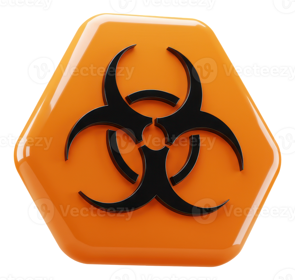 Glossy orange hexagonal biohazard sign for warning and hazardous materials png