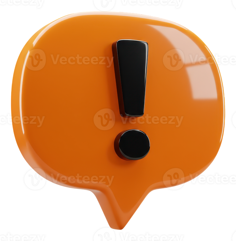 Glossy orange warning bubble with exclamation point for alert notification png