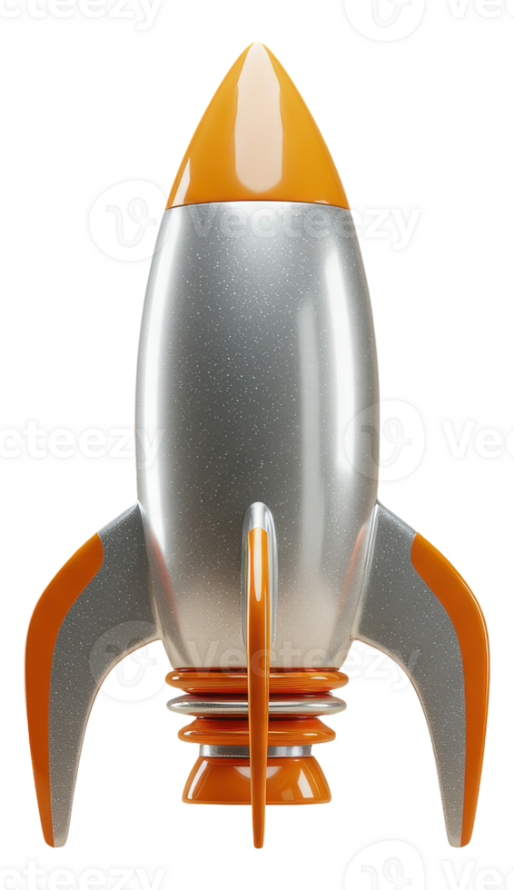 Retro style silver and orange rocket ship for space exploration and new beginnings png