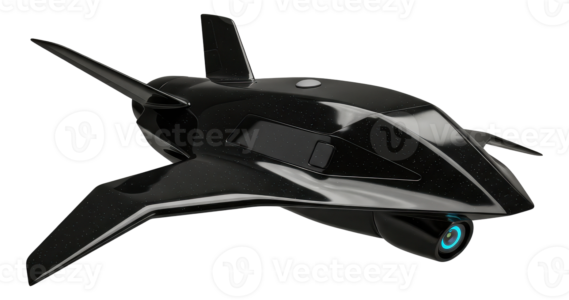 Sleek black futuristic drone with integrated camera for surveillance or reconnaissance png