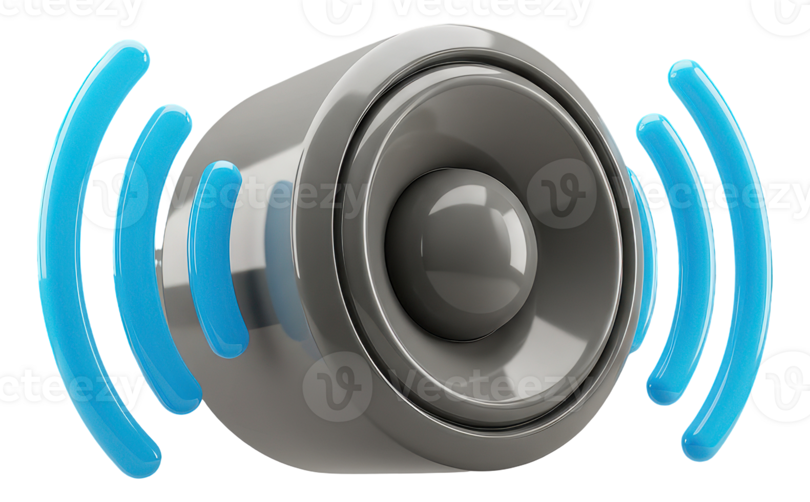Sleek 3d speaker symbol with bright blue sound waves for multimedia and technology png