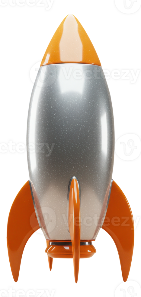 Shiny silver and orange rocket ship symbolizing startup growth and future success png