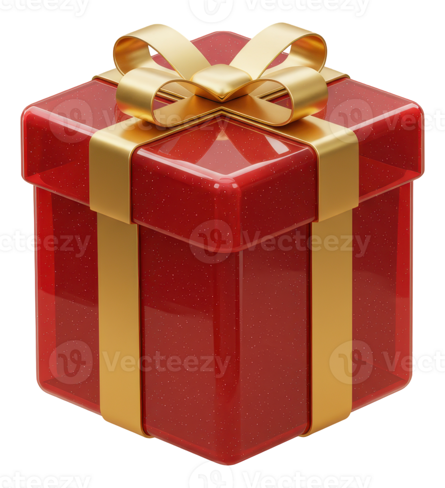 Festive red gift box with golden ribbon and bow for celebrations and presents png