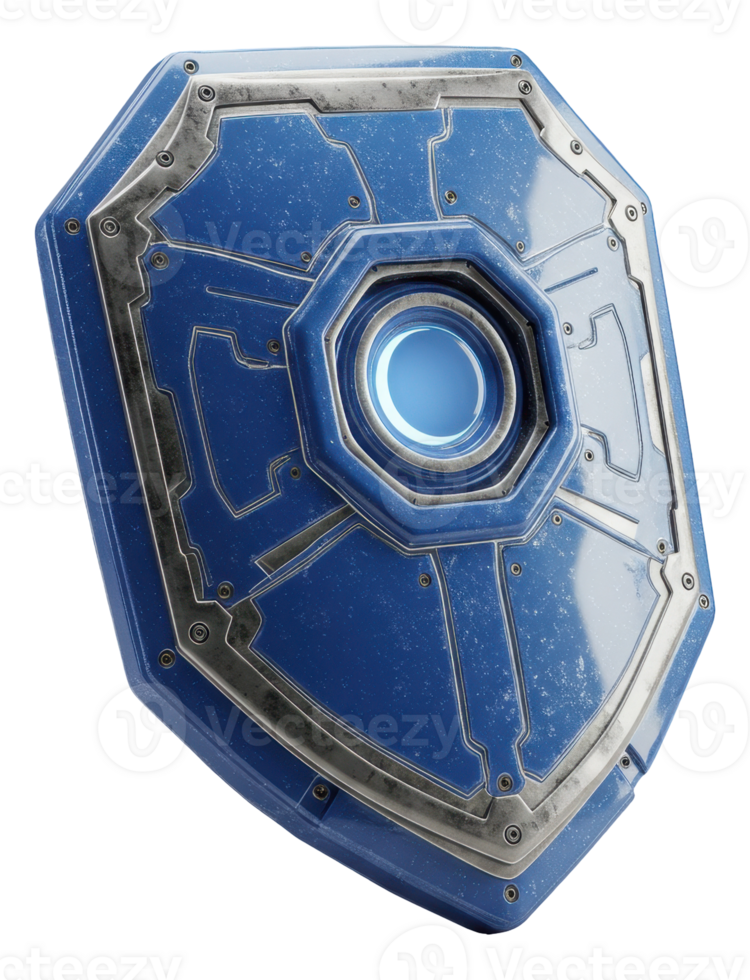 Futuristic blue energy shield with metallic details for gaming or sci fi concepts png