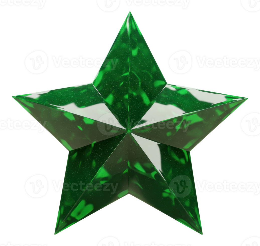 Brilliant green five point star with reflective faceted surface for awards and design png