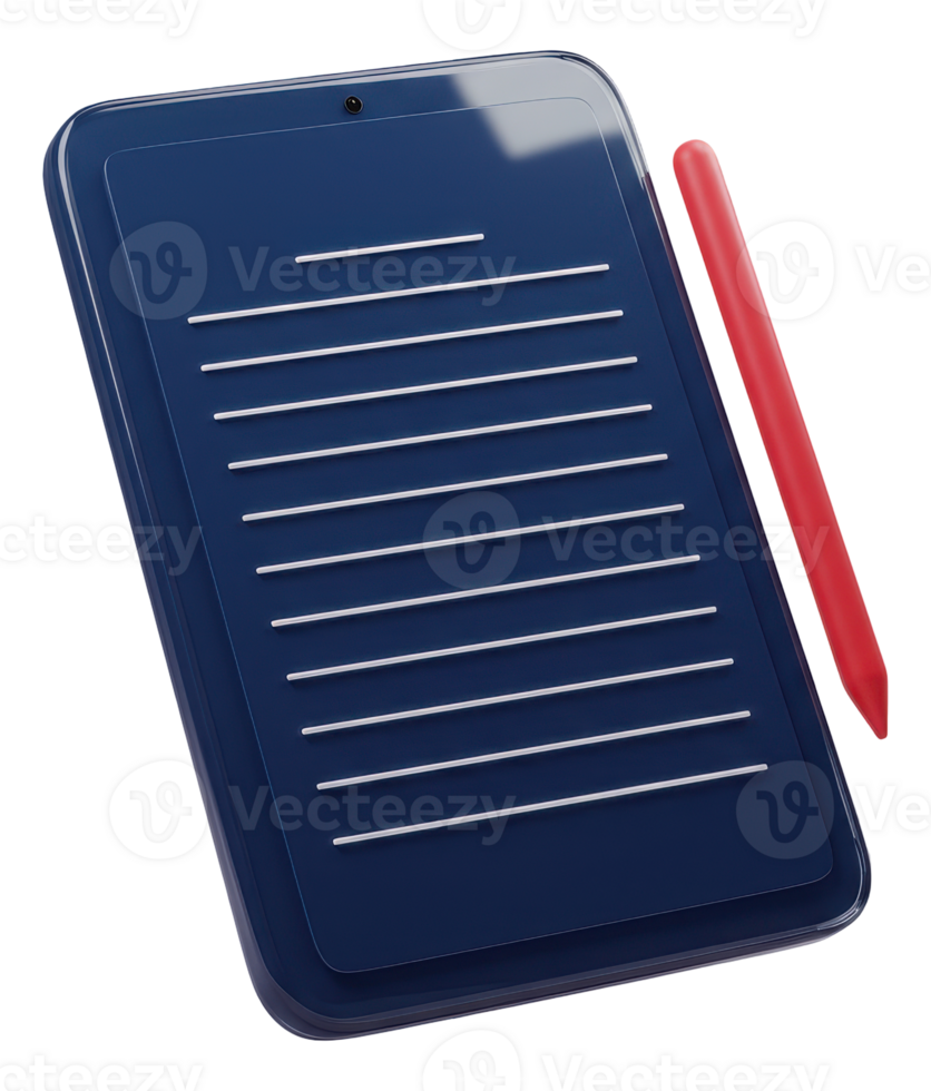 Blue digital tablet with red stylus for modern productivity and creativity png