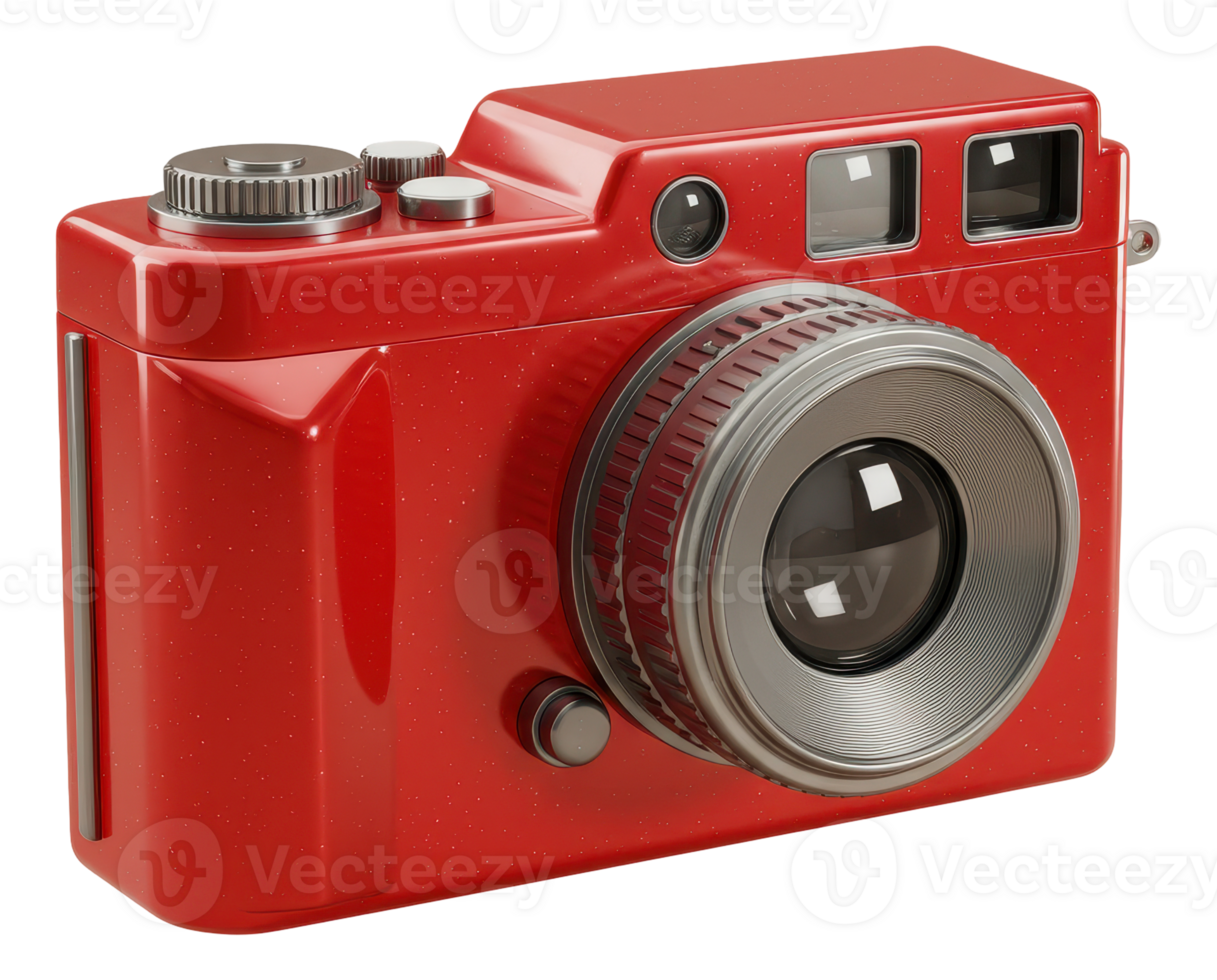 Classic red vintage camera with metallic accents and sparkle finish png