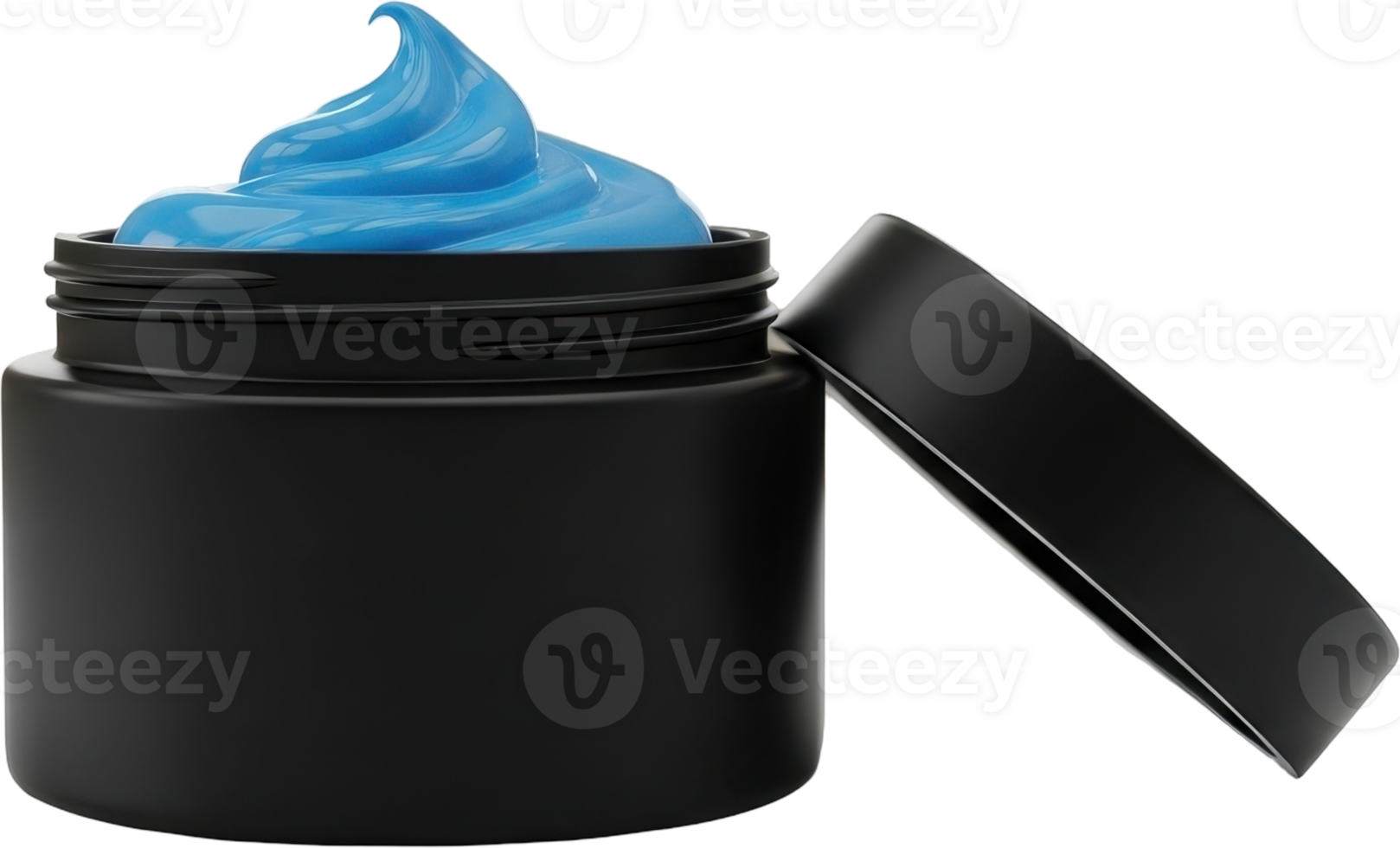 Sleek matte black jar with vibrant blue swirled cream, open for cosmetic product display png