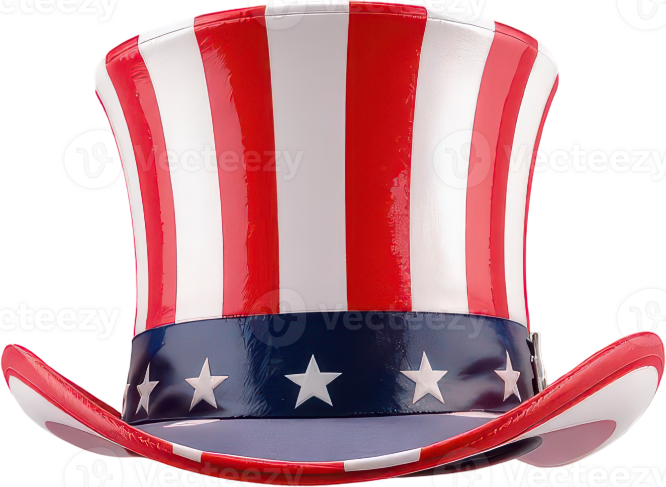Classic american patriotic top hat with glossy red white and blue stripes and stars png