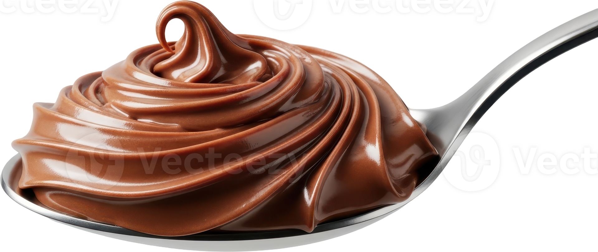 Deliciously smooth chocolate spread swirl on a shiny metal spoon for dessert png