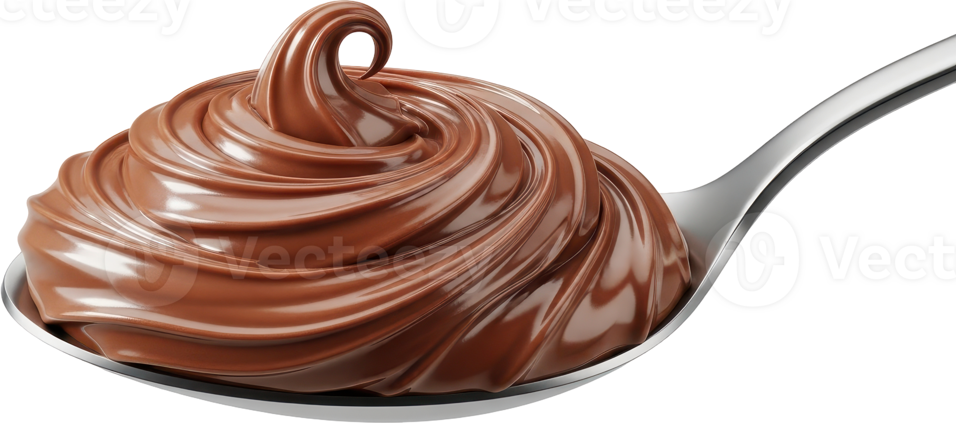 Decadent chocolate cream swirl on a shiny metal spoon ready for delicious indulgence png