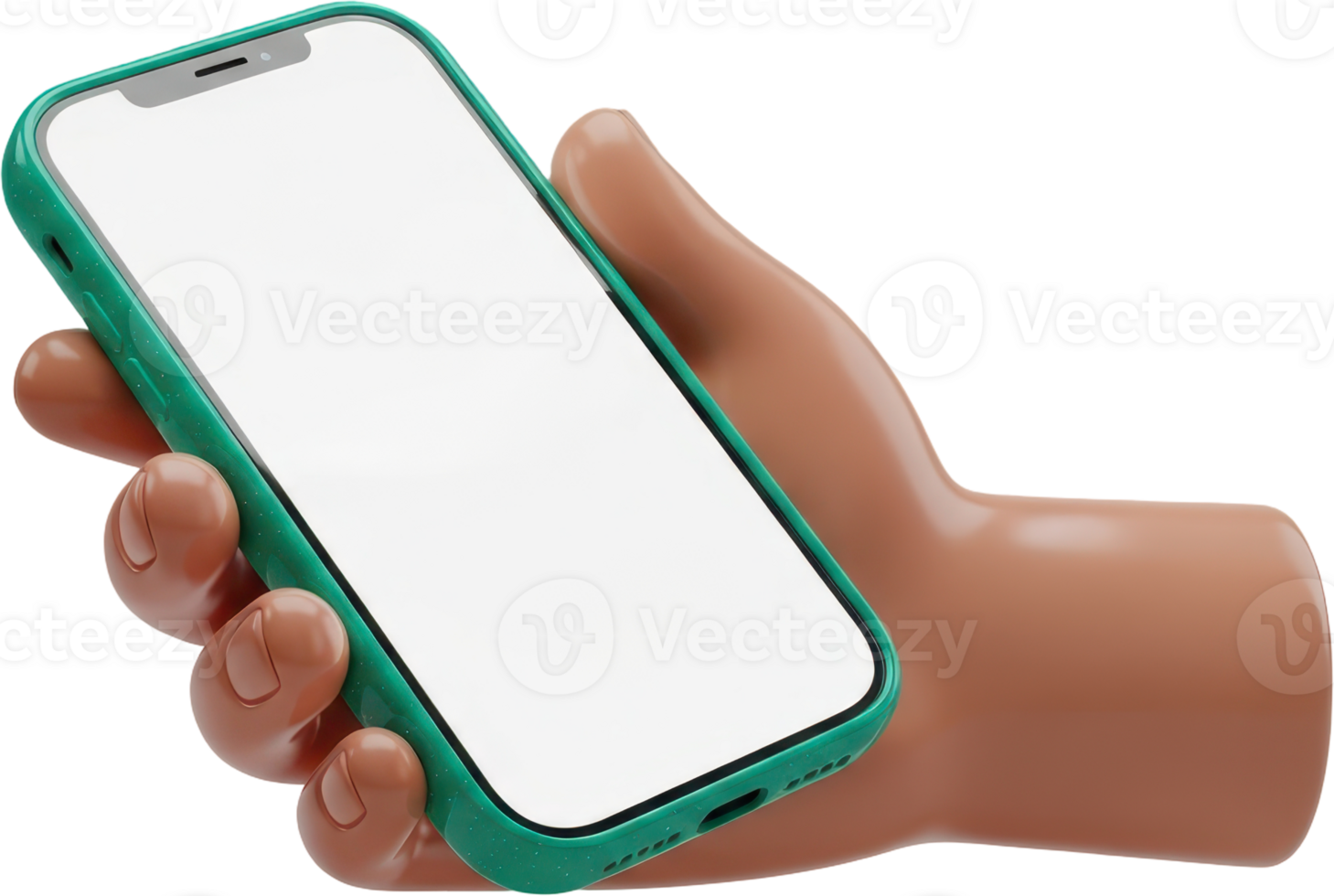 Charming 3d cartoon hand holding smartphone with blank screen for digital content png