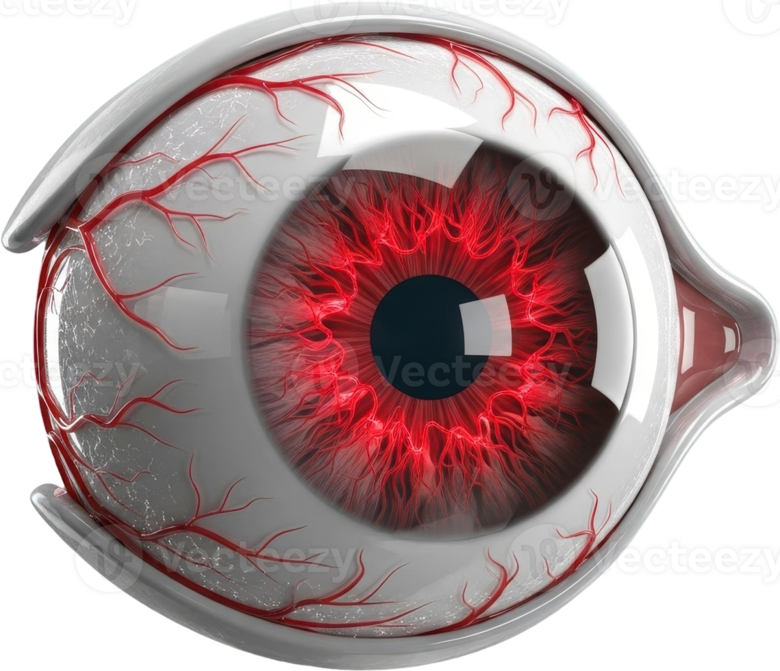 Captivating 3d human eye with prominent red veins and vibrant red iris png