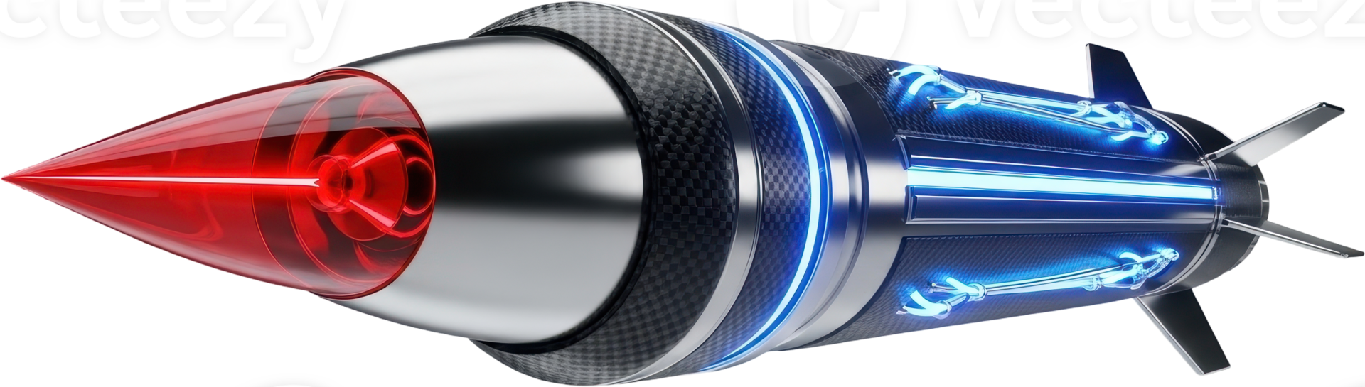 Sleek futuristic missile with glowing energy core and carbon fiber detailing png