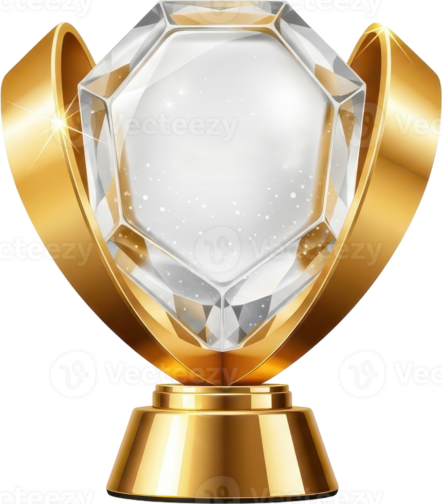 Elegant modern gold and crystal trophy representing success, victory, and achievement png