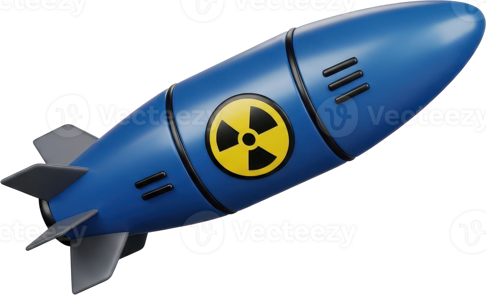 3d cartoon nuclear missile with radiation symbol in dark blue and grey png