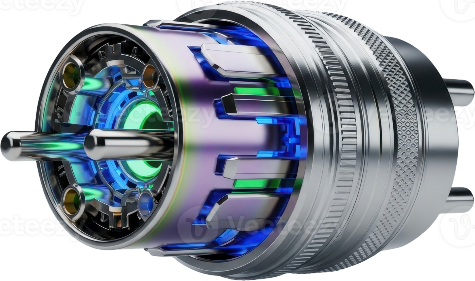 Futuristic high tech audio connector with glowing elements and chrome details png