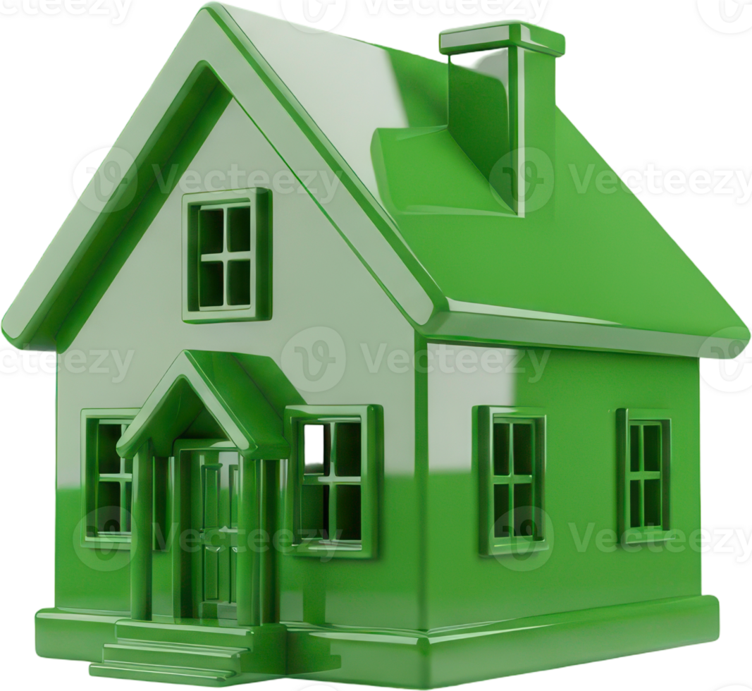 Vibrant green glossy miniature house model, a photorealistic 3d representation of a home png