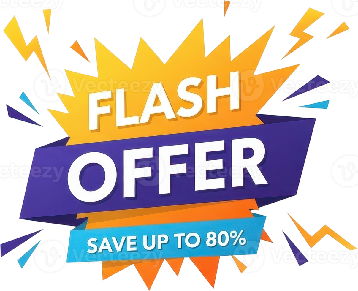Eye catching flash offer promotion label with lightning bolt and discount text png