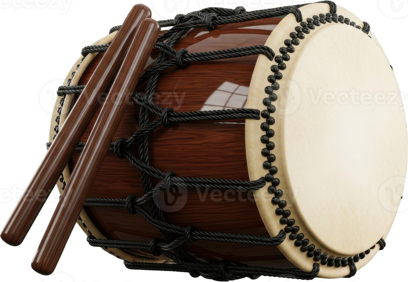 Traditional japanese taiko drum with bachi drumsticks for cultural music performance png