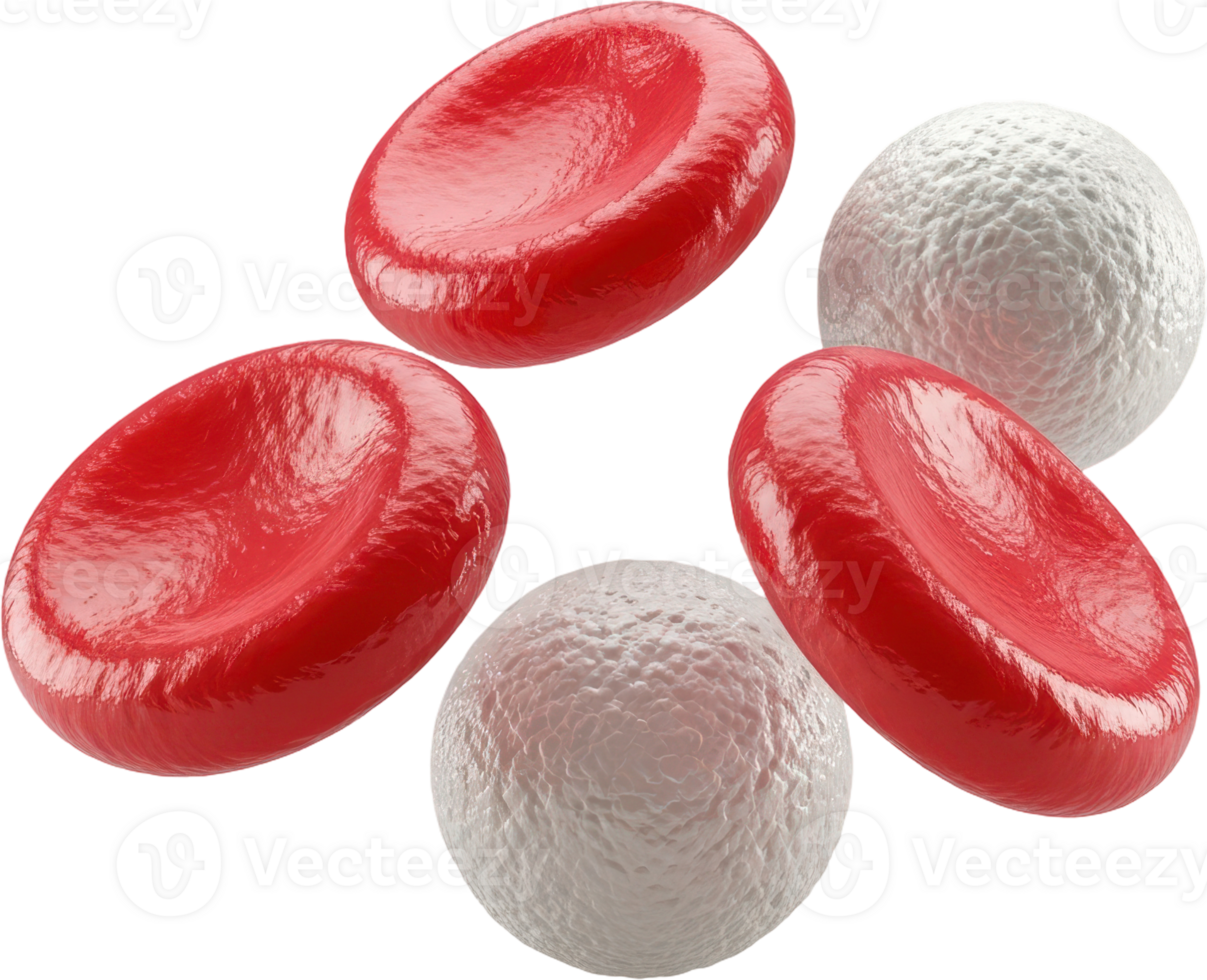 Detailed 3d illustration of red and white blood cells in human bloodstream png