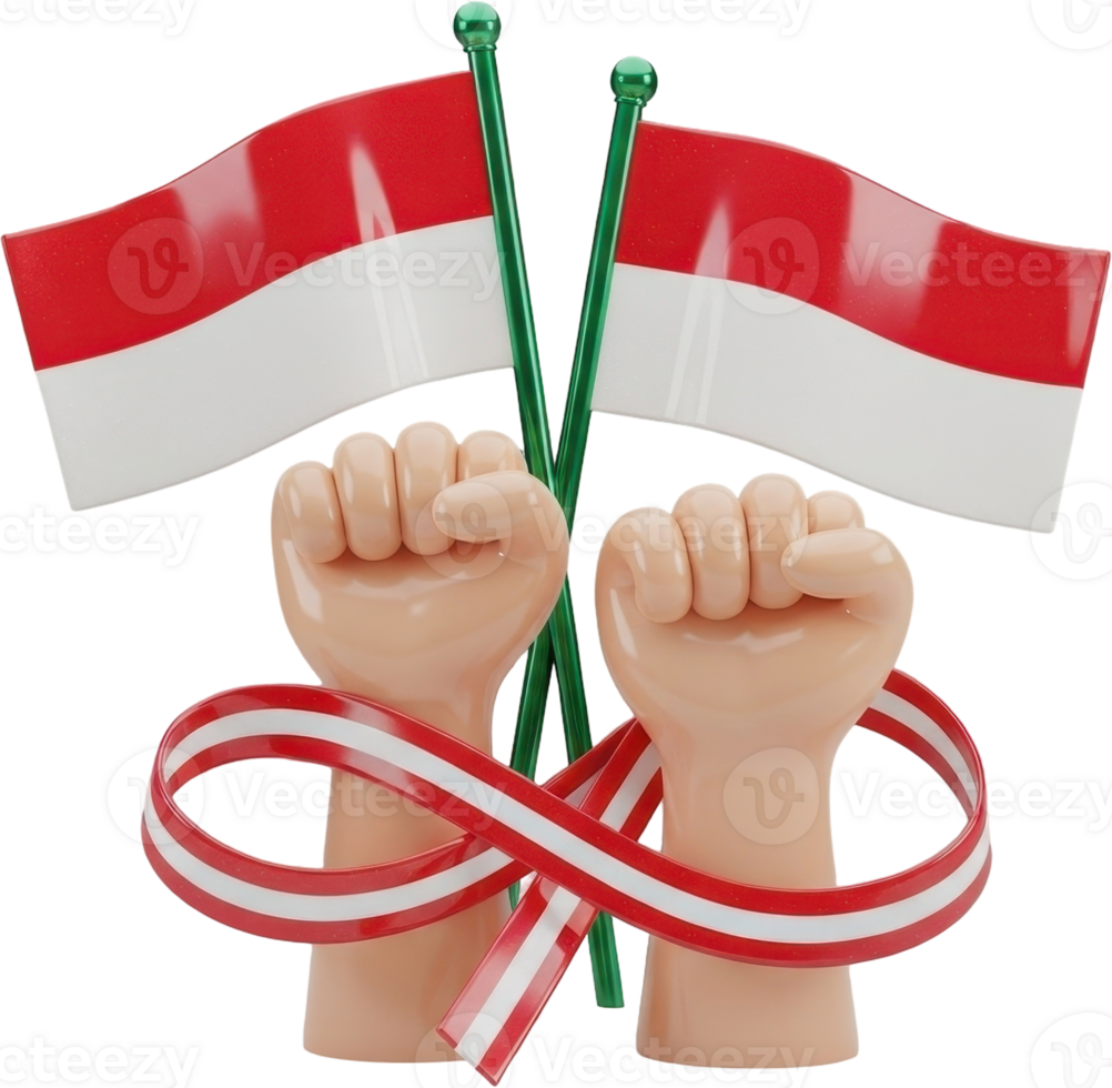 Stylized raised fists with crossed red and white flags and intertwined ribbon png
