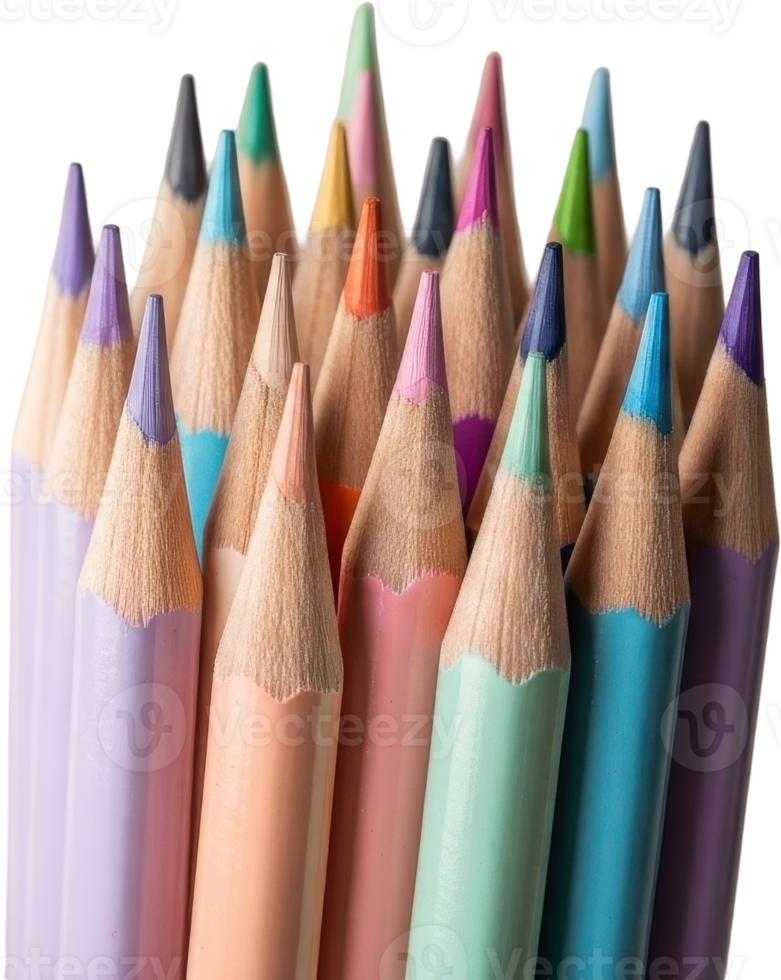 Sharpened pastel colored pencils arranged in a tight bundle for creative art png