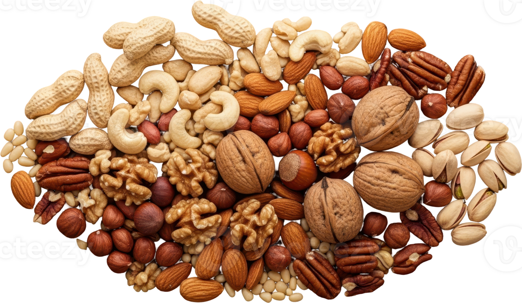 Delicious mixed nuts assortment with peanuts cashews almonds walnuts and pecans png