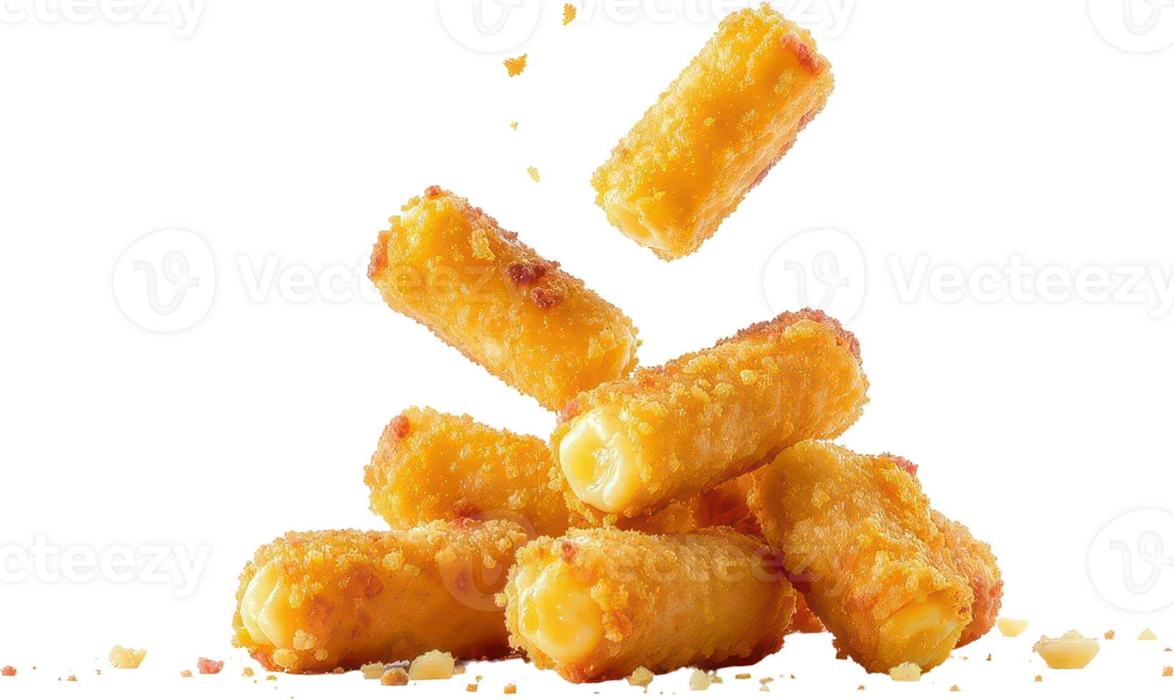 Golden crispy mozzarella sticks with melted cheese, a delicious fried appetizer snack. png