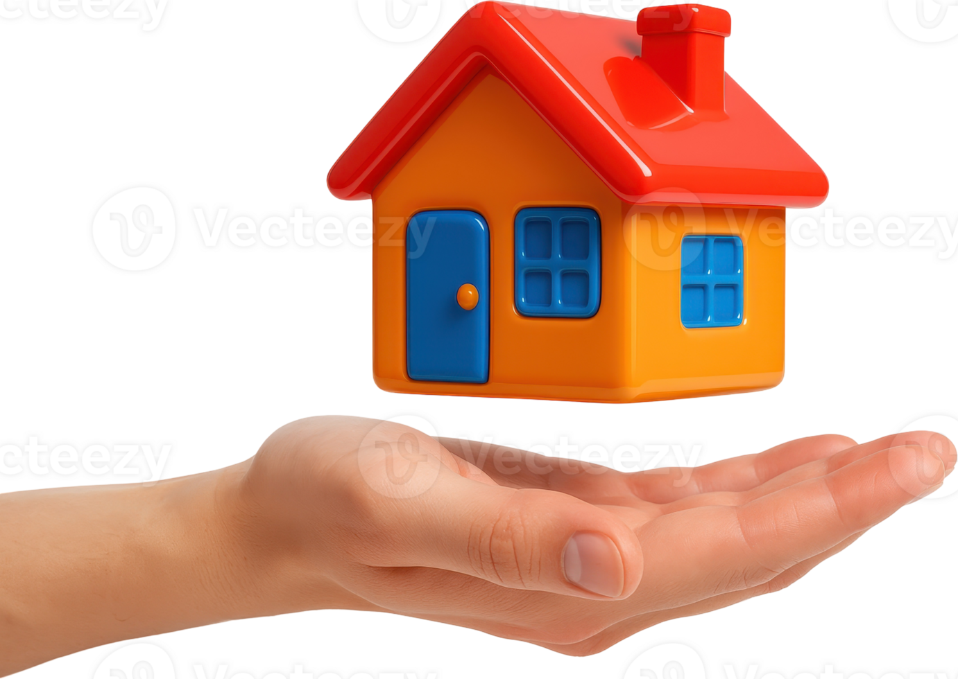 Vibrant miniature house floating above an open hand, symbolizing home ownership and dreams png