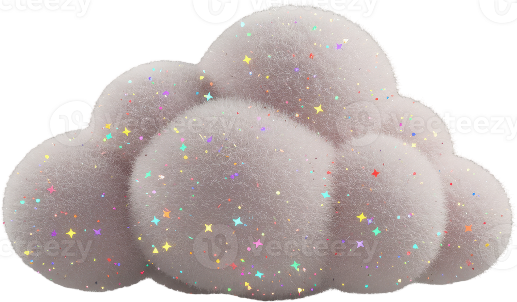 Soft fluffy cloud adorned with bright rainbow glitter and sparkling star shapes png