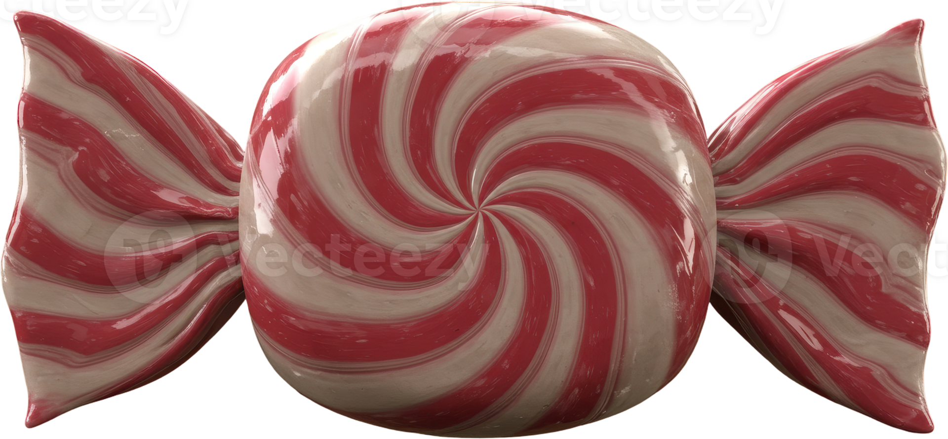 Eye catching 3D illustration of a glossy red and white swirl wrapped candy png