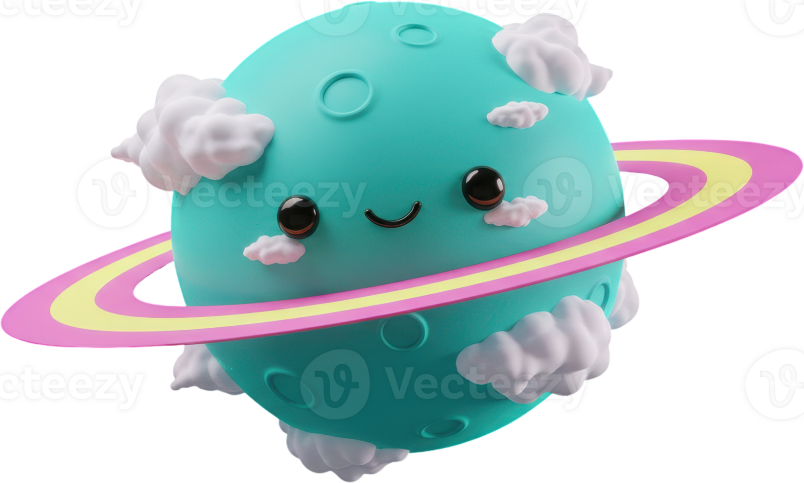 Adorable cartoon planet with vibrant rings and soft clouds, a charming cosmic character png