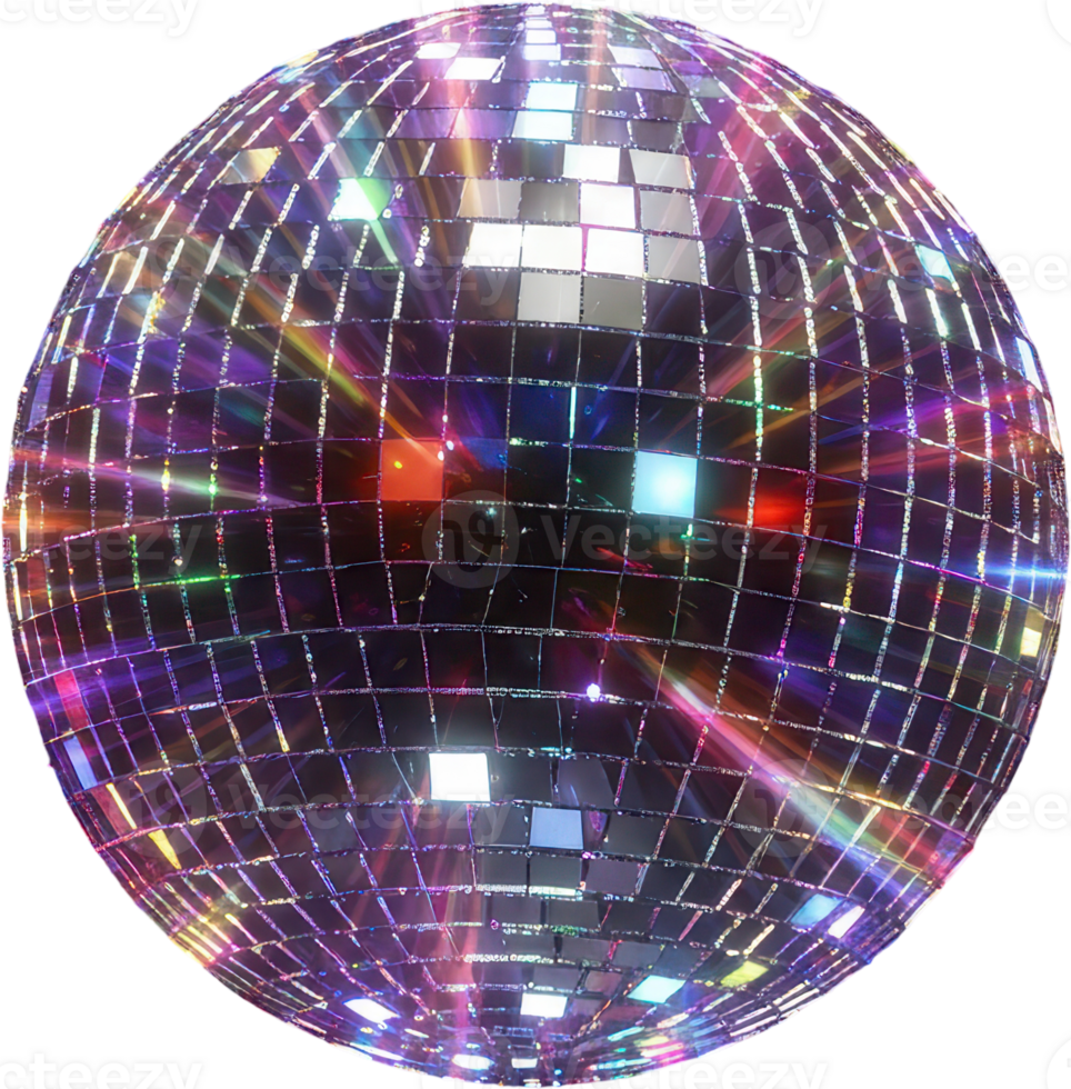 Sparkling disco ball with colorful light rays for party and celebration backgrounds png