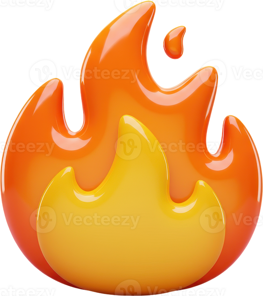 Vibrant 3D glossy fire flame symbol for hot content and energy concepts png