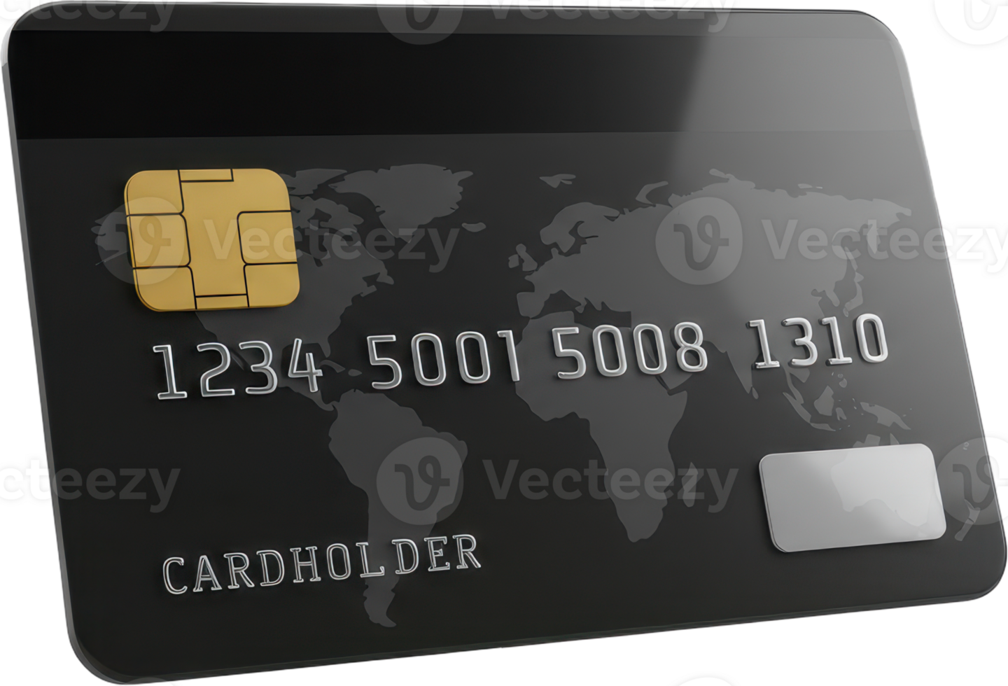 Sleek black credit card with gold chip for modern digital payments and finance png