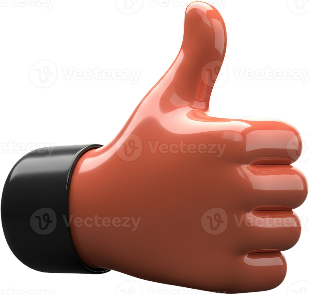 Vibrant 3D glossy thumbs up hand gesture symbolizing approval and positive feedback png