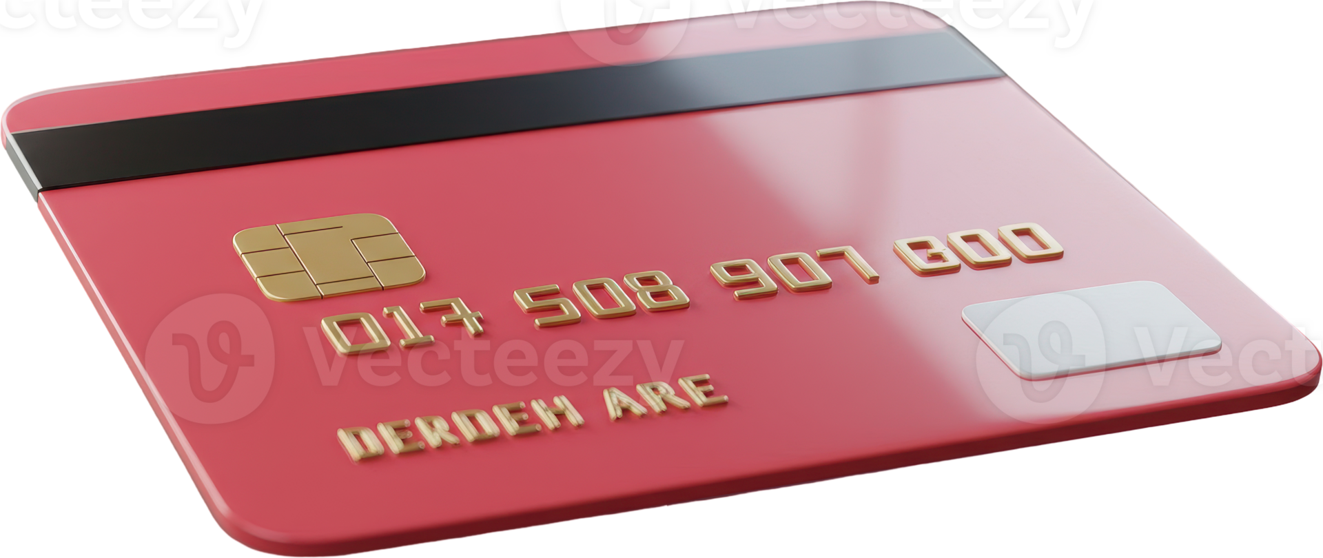 Modern red credit card with golden chip and embossed numbers for secure online shopping. png