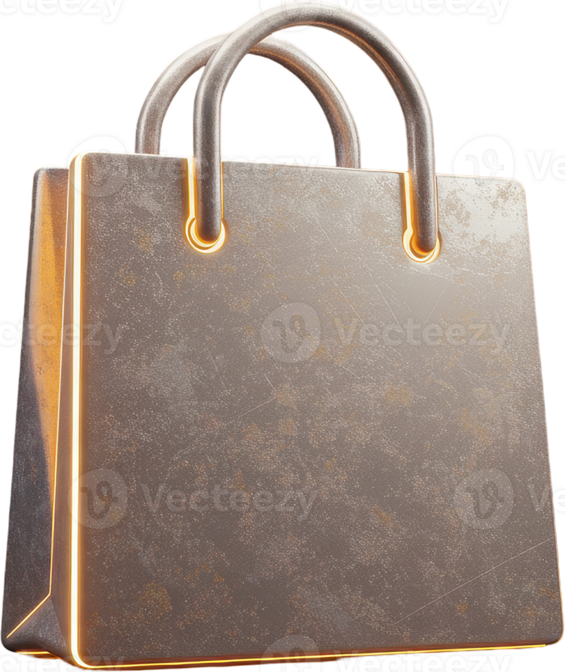 Sleek 3D shopping bag with radiant gold edges for e commerce and retail png