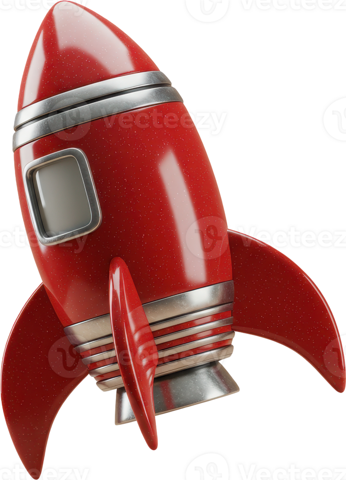 Retro red rocket ship with silver accents ready for space exploration png