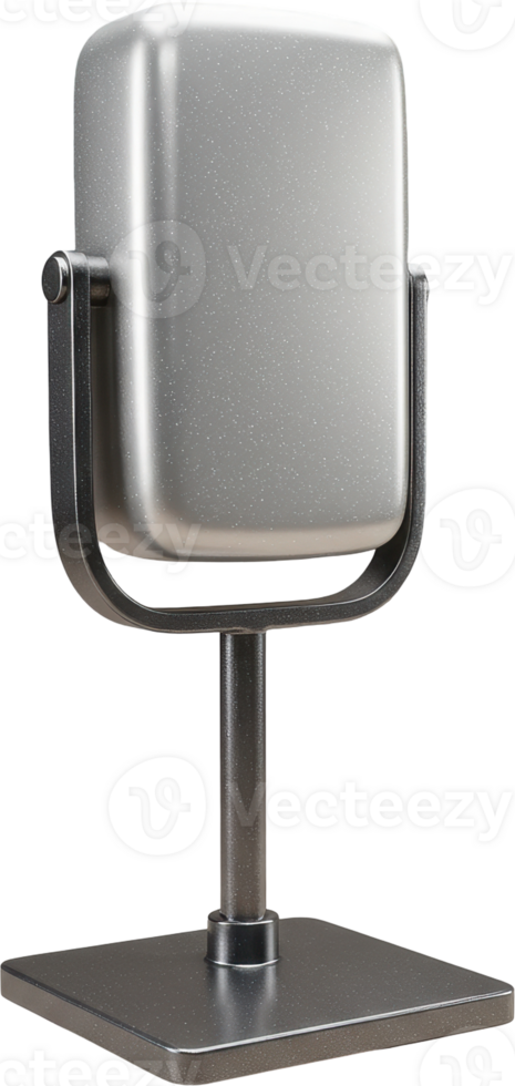Modern silver angular microphone with a rectangular body and sleek straight stand png