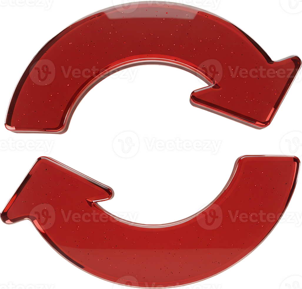 Sleek red glossy 3D circular arrows forming an incomplete loop design element png