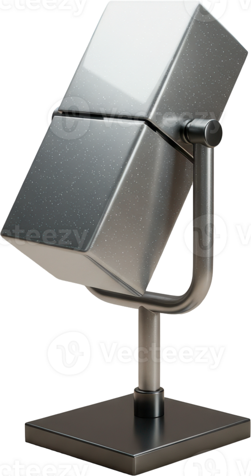 Contemporary metallic angular microphone with rectangular body and straight stand png