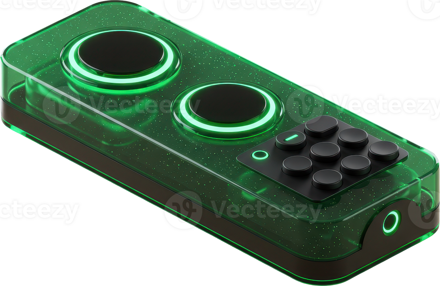 Futuristic minimalist audio device with glowing green controls and sleek design png