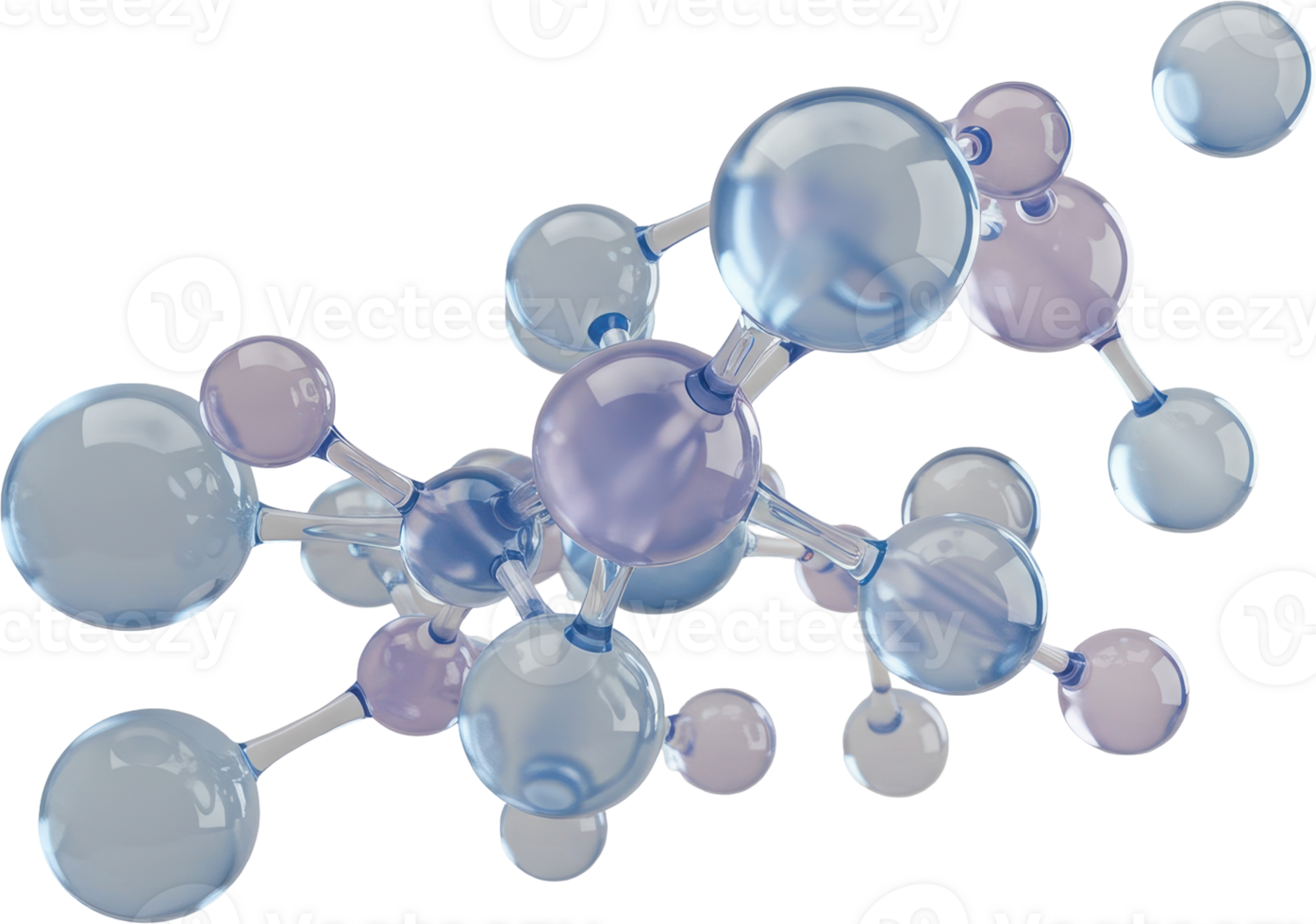 Complex abstract molecular structure with interconnected translucent spheres png