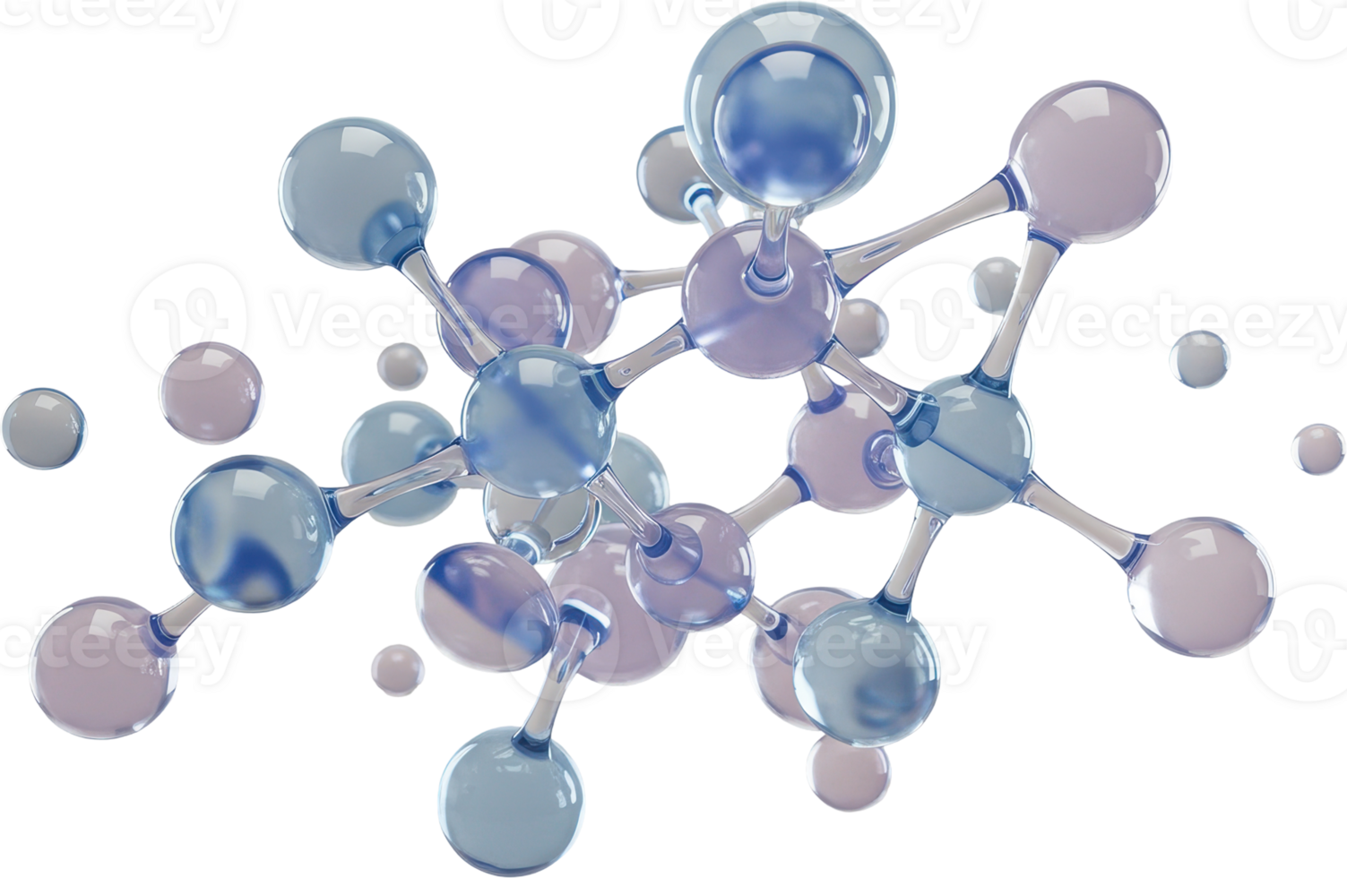 Abstract geometric network of translucent blue and purple spheres png
